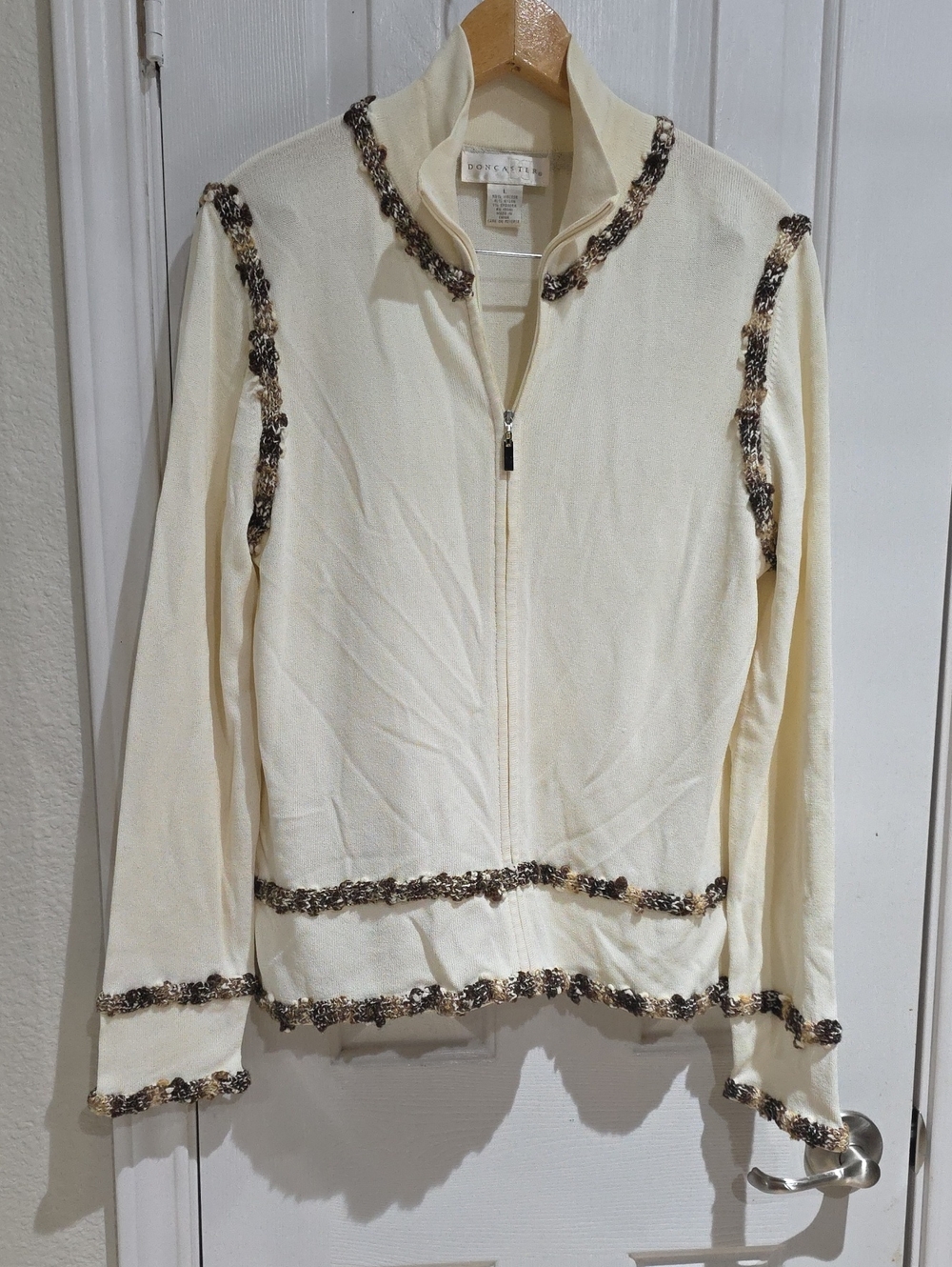 Doncaster Cream Zip-Front Women's Jacket with  Trim Size L